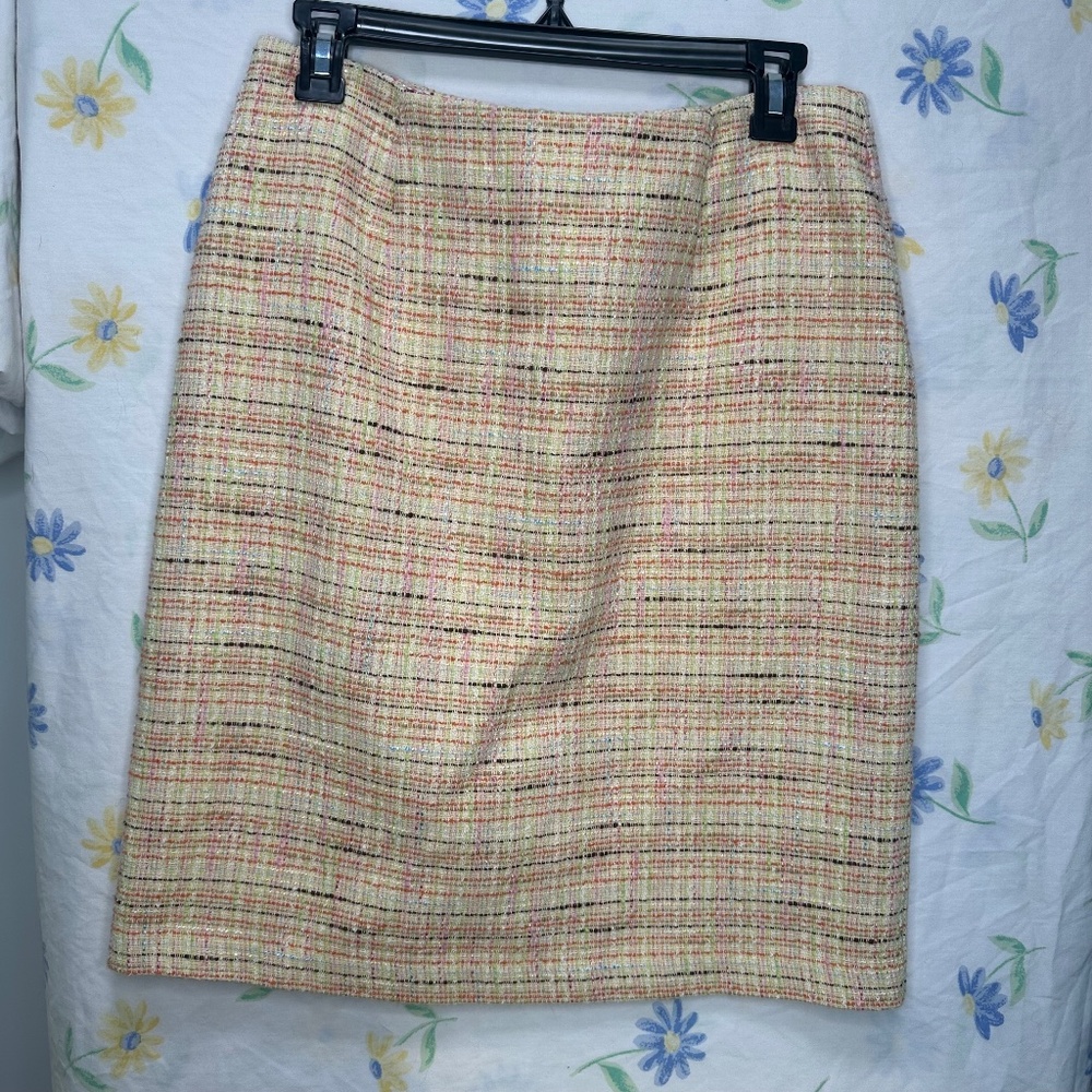 bentley a. tweed skirt multicolor spring retro chic pink yellow